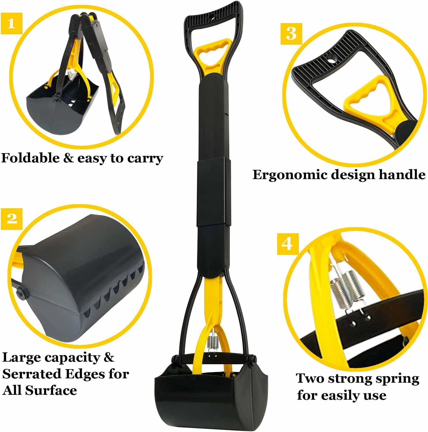 32“ Tall Pooper Scooper, Large Pooper Scooper for Dogs Heavy Duty, Dog Pooper Scooper with Long Handle & High Strength Durable Spring, Foldable Dog Poop Pick Up