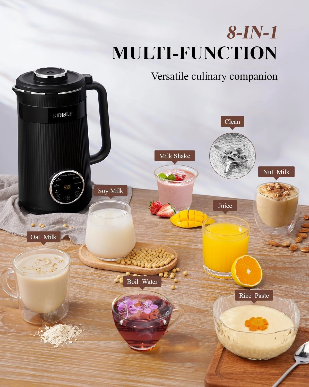 32oz Automatic Soy Machine for Homemade Almond, Oat, Coconut, Soy, Plant Based Milks and Non Dairy Beverages with Delay Start/Keep Warm/Self-Cleaning/Boil Water, Black