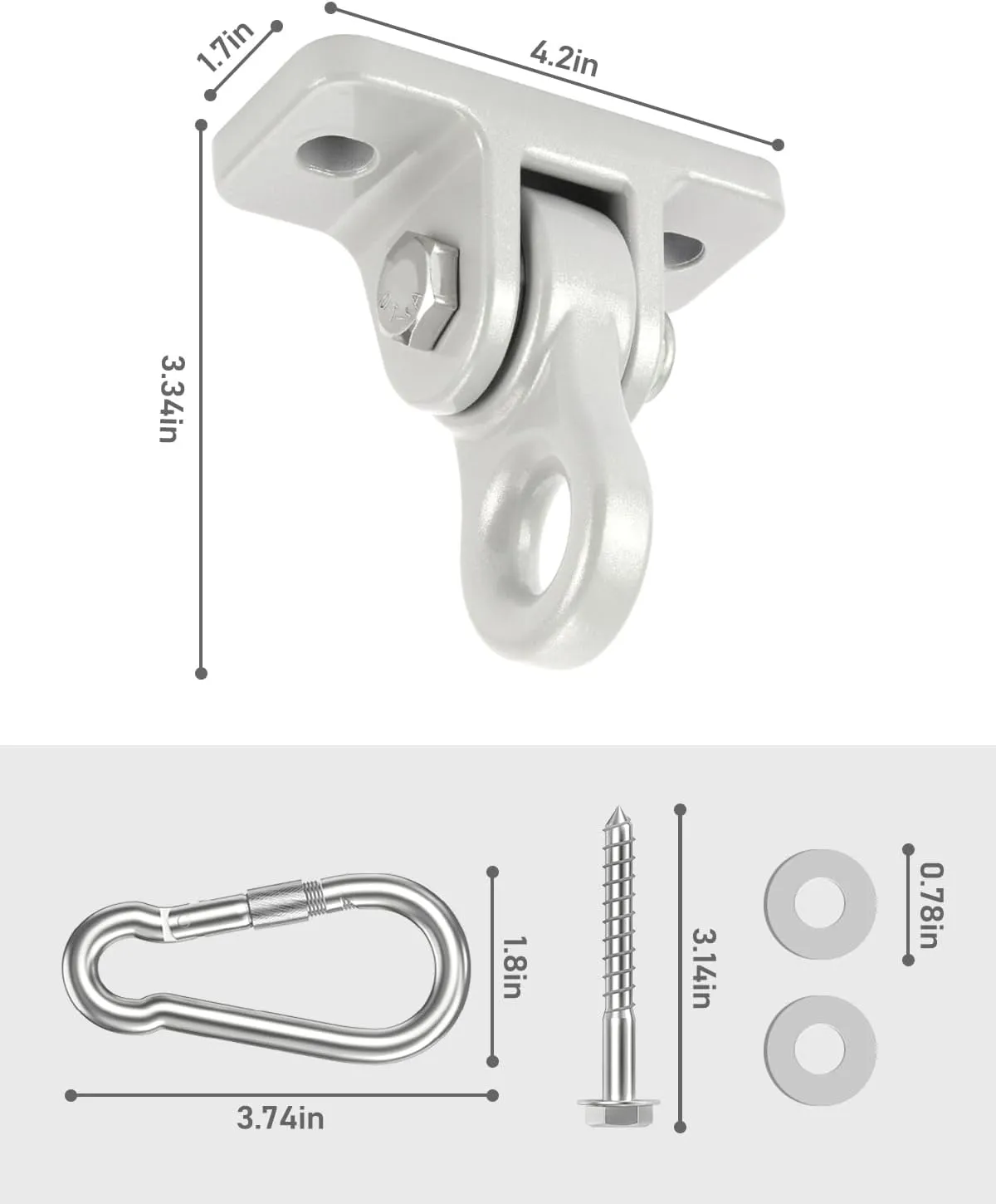 3500lb Heavy Duty Porch Swing Hangers Kit, with Screws Bolts for Wooden Sets Playground Porch Patio Yoga Seat Indoor Outdoor Hanging Snap Hooks (2 Pack Silver)