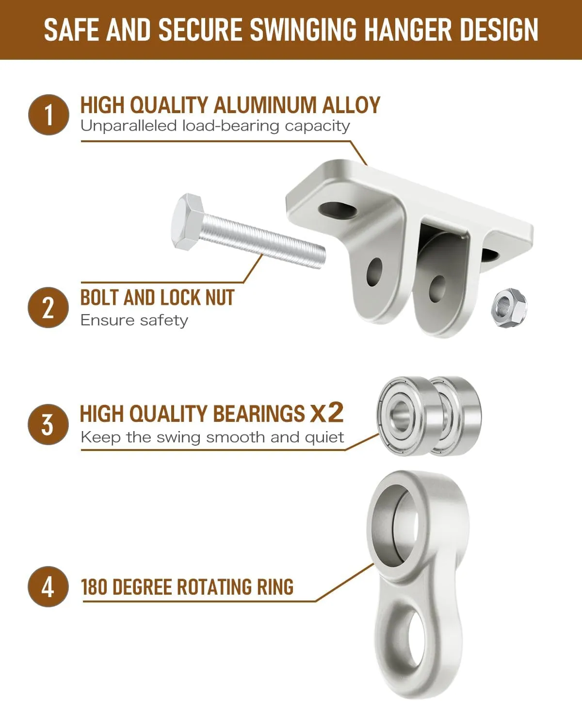 3500lb Heavy Duty Porch Swing Hangers Kit, with Screws Bolts for Wooden Sets Playground Porch Patio Yoga Seat Indoor Outdoor Hanging Snap Hooks (2 Pack Silver)