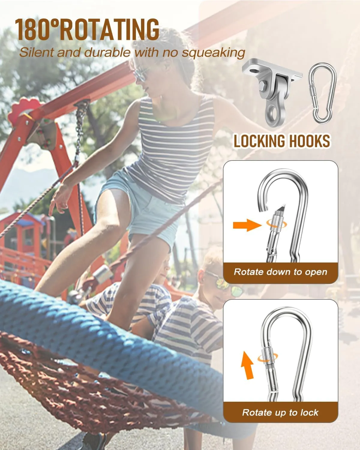 3500lb Heavy Duty Porch Swing Hangers Kit, with Screws Bolts for Wooden Sets Playground Porch Patio Yoga Seat Indoor Outdoor Hanging Snap Hooks (2 Pack Silver)