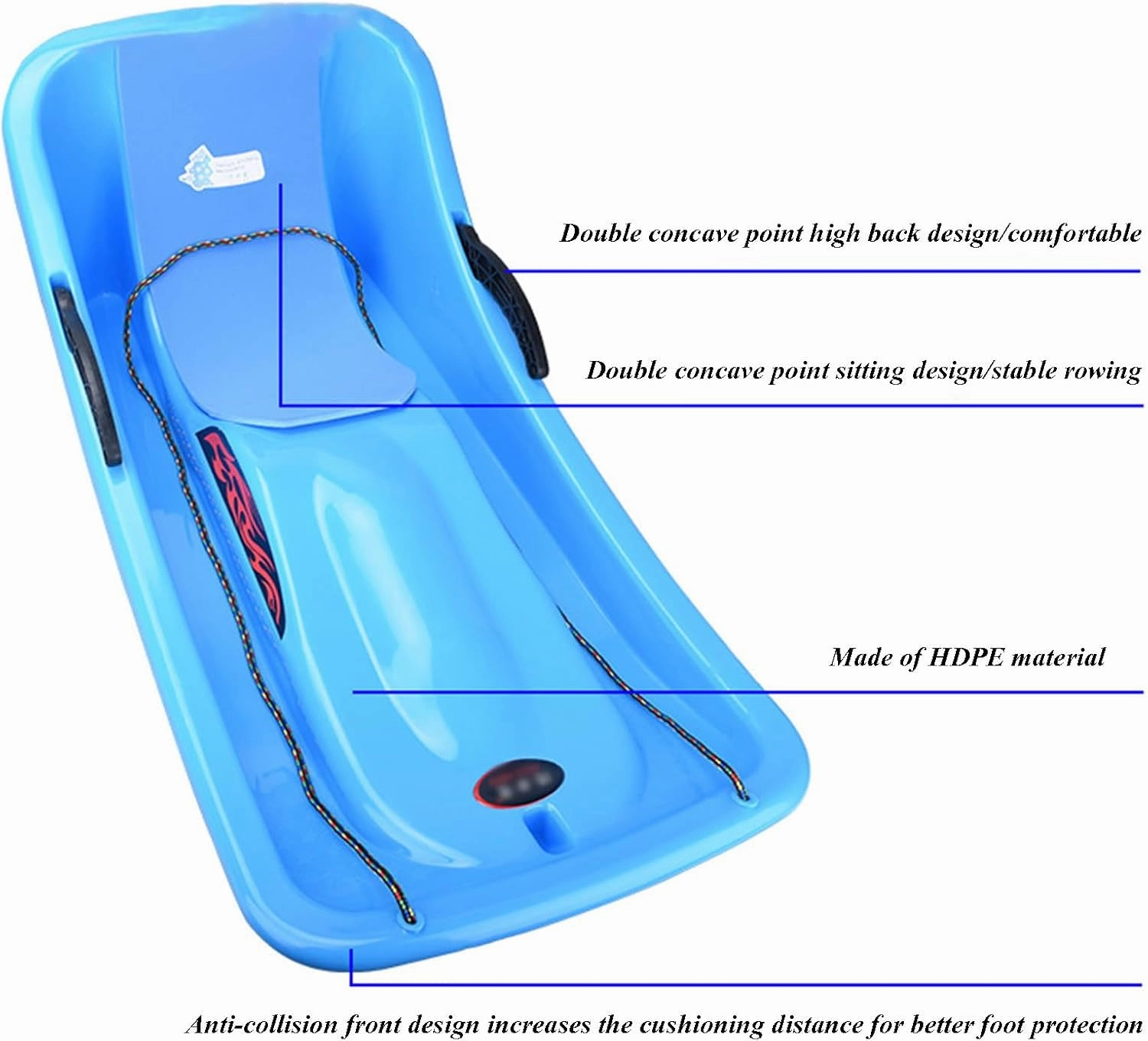 35.4 Inch Snow Sleds, Heavy Duty Durable Plastic Downhill Toboggan River with Backrest, Snow Toys for Family Holiday Winter Activity Outdoor Sledding