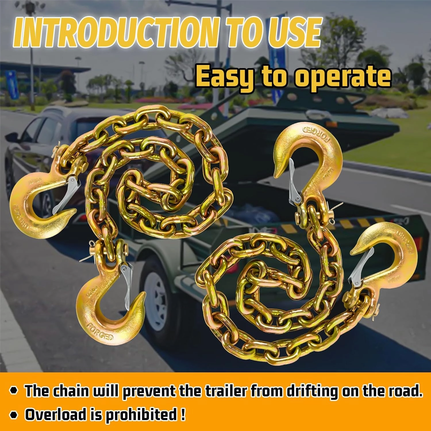 3/8" Trailer Safety Chains G80 Trailer Chains with G70 Clevis Safety Hooks 35" | 7100 lbs Safety Working Load 27000 lbs Break Strength Heavy Duty Transport Chains Truck Towing Chains (2 Pack Yellow)