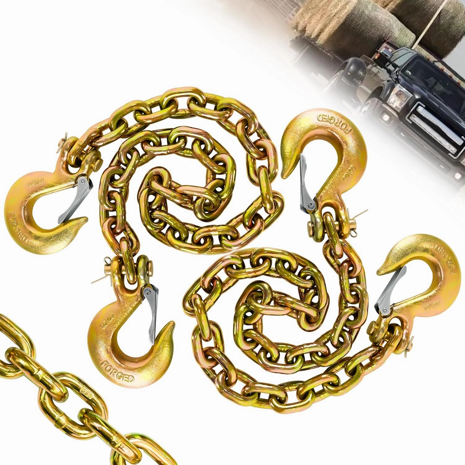 3/8" Trailer Safety Chains G80 Trailer Chains with G70 Clevis Safety Hooks 35" | 7100 lbs Safety Working Load 27000 lbs Break Strength Heavy Duty Transport Chains Truck Towing Chains (2 Pack Yellow)