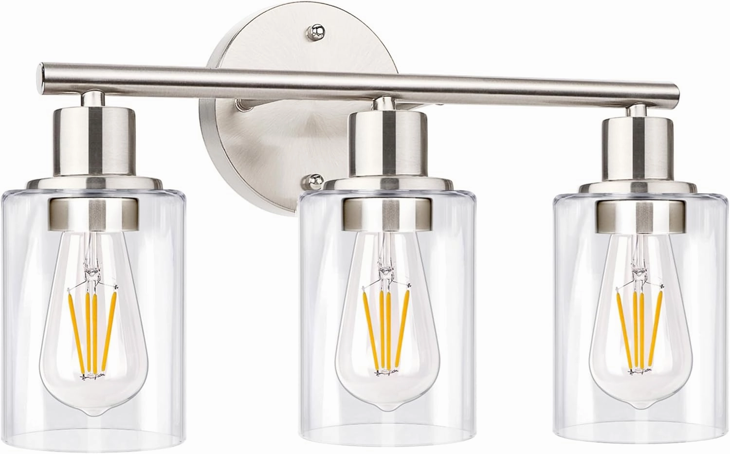 3-Light Bathroom Light Fixtures, Brushed Nickel Vanity Light, Farmhouse Wall Lights with Clear Glass Shade, Bathroom Wall Lamp for Mirror Kitchen Bedroom Hallway Living Room Hallway Cabinet
