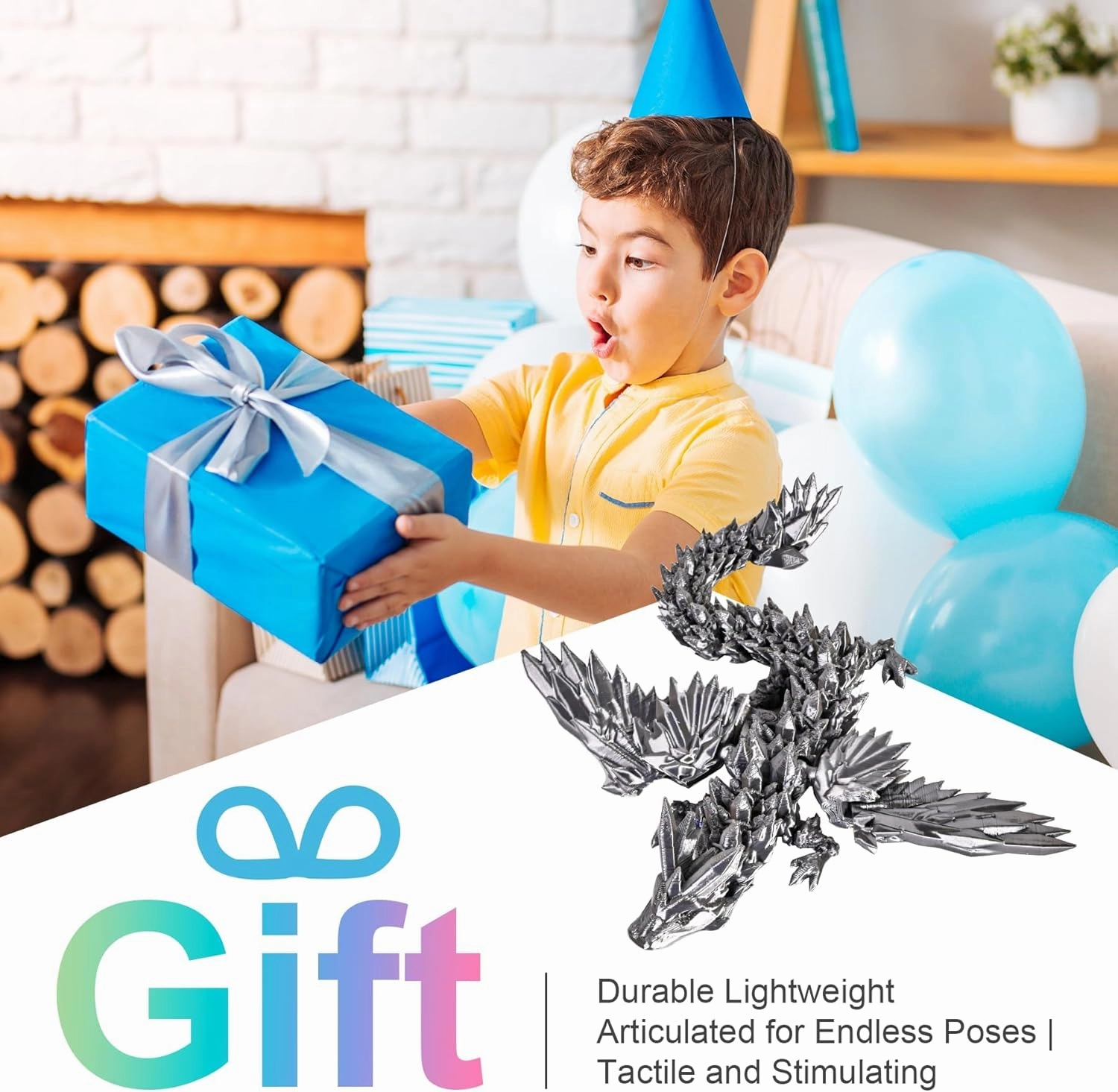 3D Printed Dragon Egg, Easter Dragon Eggs with Dragon Inside, Articulated Flexible 3D Printed Dragon in Egg Fidget Toy, Easter Basket Stuffers for Kids (Grey)