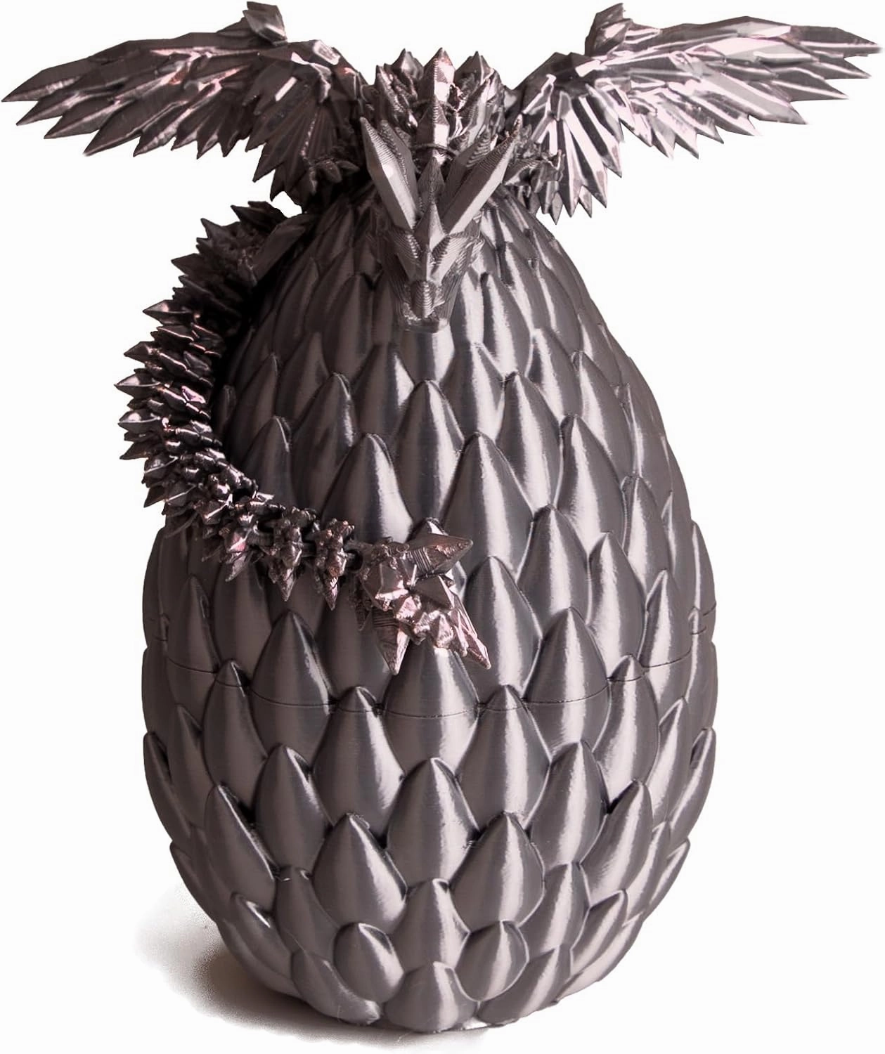 3D Printed Dragon Egg, Easter Dragon Eggs with Dragon Inside, Articulated Flexible 3D Printed Dragon in Egg Fidget Toy, Easter Basket Stuffers for Kids (Grey)