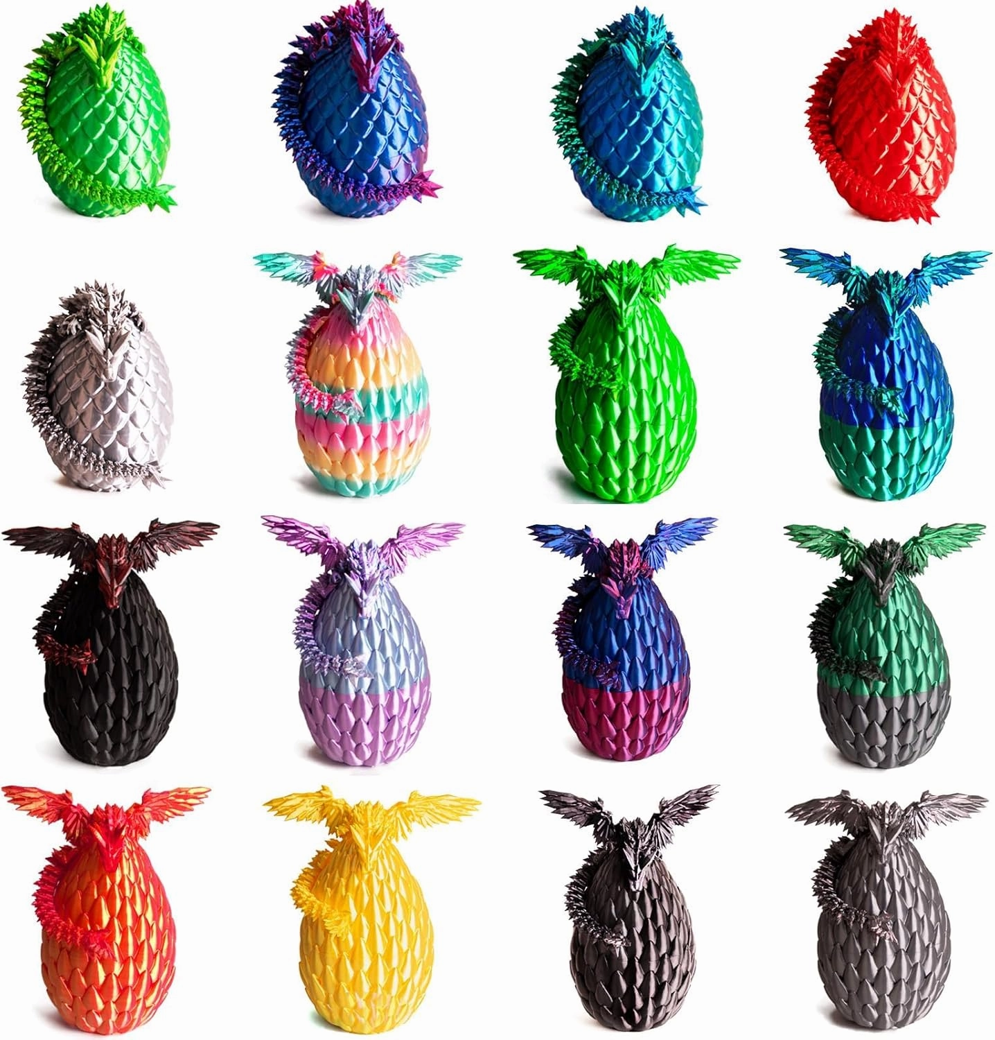 3D Printed Dragon Egg, Easter Dragon Eggs with Dragon Inside, Articulated Flexible 3D Printed Dragon in Egg Fidget Toy, Easter Basket Stuffers for Kids (Grey)