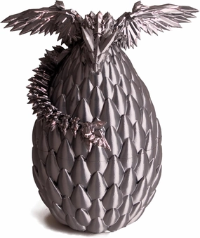 3D Printed Dragon Egg, Easter Dragon Eggs with Dragon Inside, Articulated Flexible 3D Printed Dragon in Egg Fidget Toy, Easter Basket Stuffers for Kids (Grey)