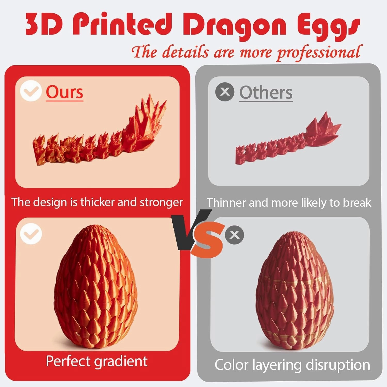 3D Printed Dragon Egg, Easter Dragon Eggs with Dragon Inside, Articulated Flexible 3D Printed Dragon in Egg Fidget Toy, Easter Basket Stuffers for Kids (Grey)