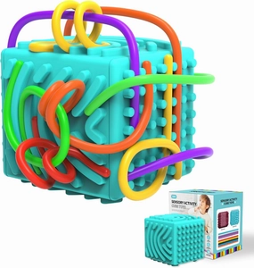 3D Sensory Activity Board - Silicone Sensory Toys, Fidget Toys for Calming, Stress, Anxiety, ADHD & Autism, Ideal for Kids 3  & Adults with 10 Strings & Open Lid Storage, Quiet & Mess - Free