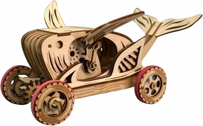 3D Wooden Shark Car Assembly Model Kit with Mechanical Transmission, DIY Creative Wooden Ornament Toy Gift (108PCS)