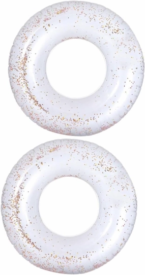 3pcs Inflatable Swim Tube Floating Ring Sequins Pool Toy PVC Accessory 60cm Pool Ring Random Color