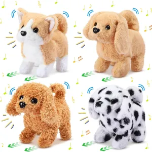 4 Pcs Interactive Dog Toys for Kids Realistic Hopping Dog Plush Electronic Walking Barking and Wagging Tail Puppy Toys for Classroom Kids Birthday Gift