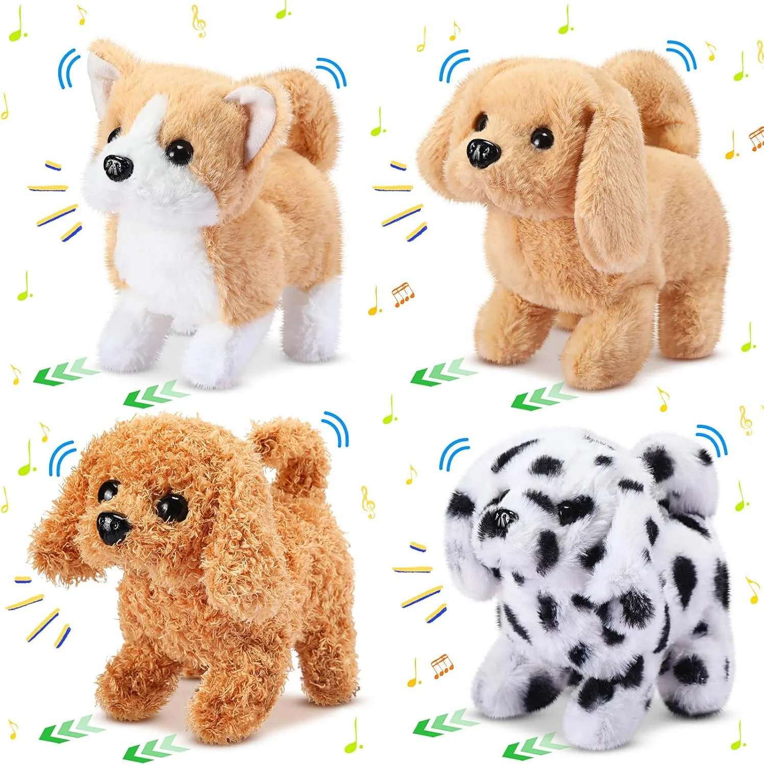 4 Pcs Interactive Dog Toys for Kids Realistic Hopping Dog Plush Electronic Walking Barking and Wagging Tail Puppy Toys for Classroom Kids Birthday Gift