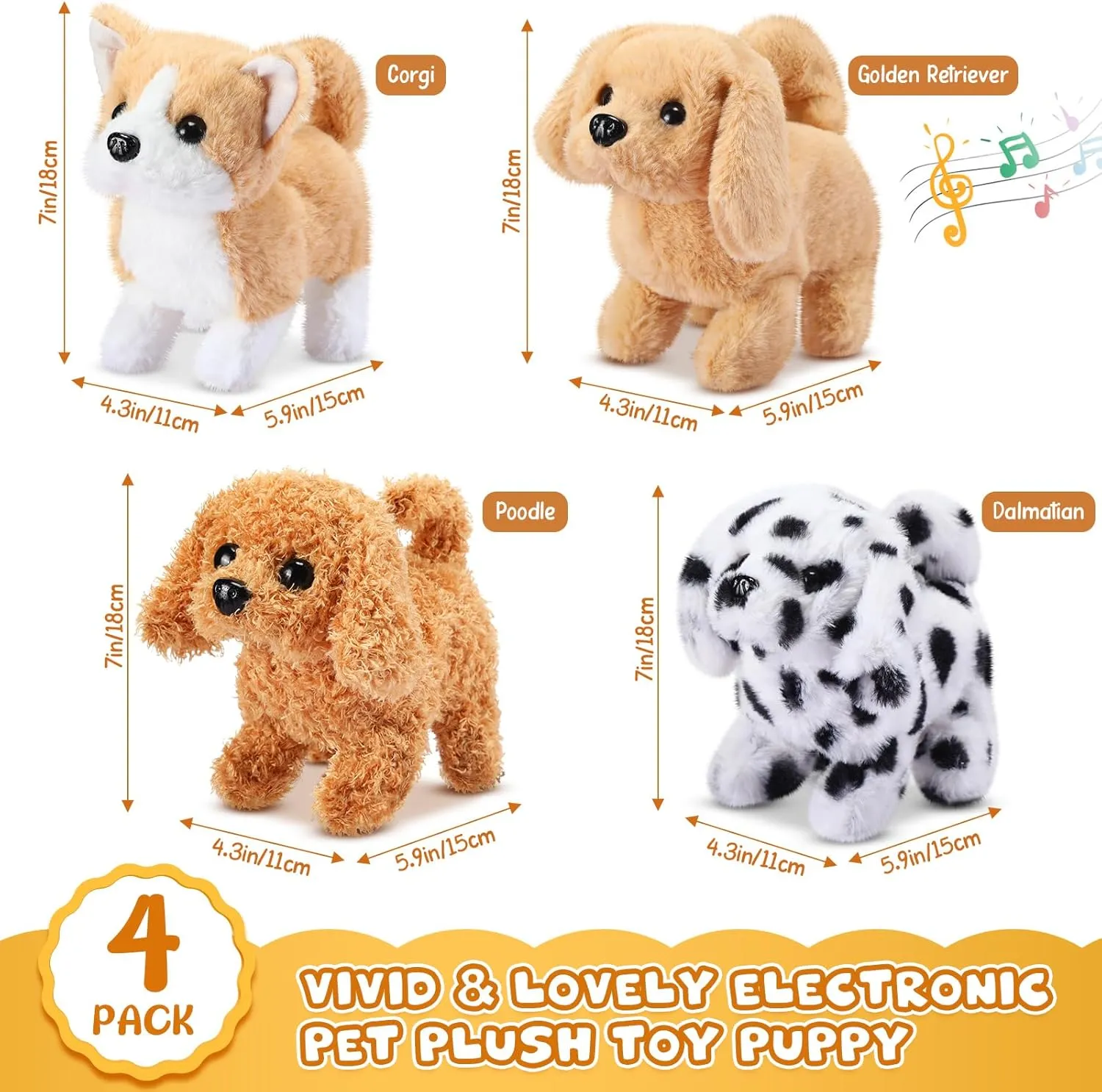 4 Pcs Interactive Dog Toys for Kids Realistic Hopping Dog Plush Electronic Walking Barking and Wagging Tail Puppy Toys for Classroom Kids Birthday Gift