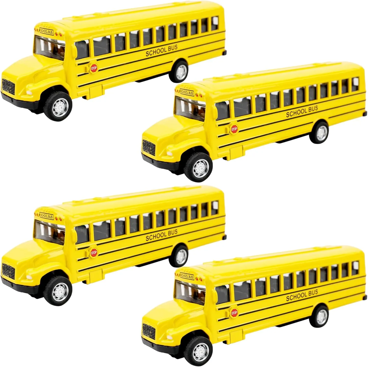 4 Pcs Pull Back School Bus Mini School Bus Toys Yellow Bus Toy Car for Toddlers Kids Birthday Gifts Classroom Rewards