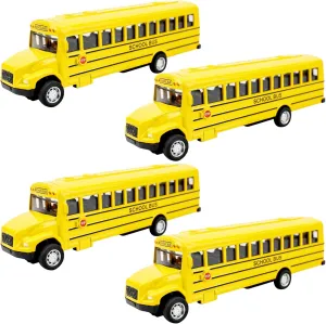 4 Pcs Pull Back School Bus Mini School Bus Toys Yellow Bus Toy Car for Toddlers Kids Birthday Gifts Classroom Rewards