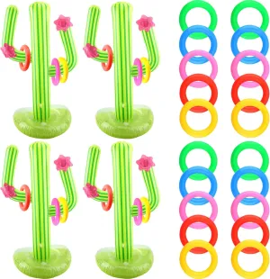 4 Pieces 26 Inch Jumbo Inflatable Cactus Ring Toss Games Giant Blow Up Inflatable Cactus Games for Pool Parties Mexican Taco Halloween Party Supplies Decorations