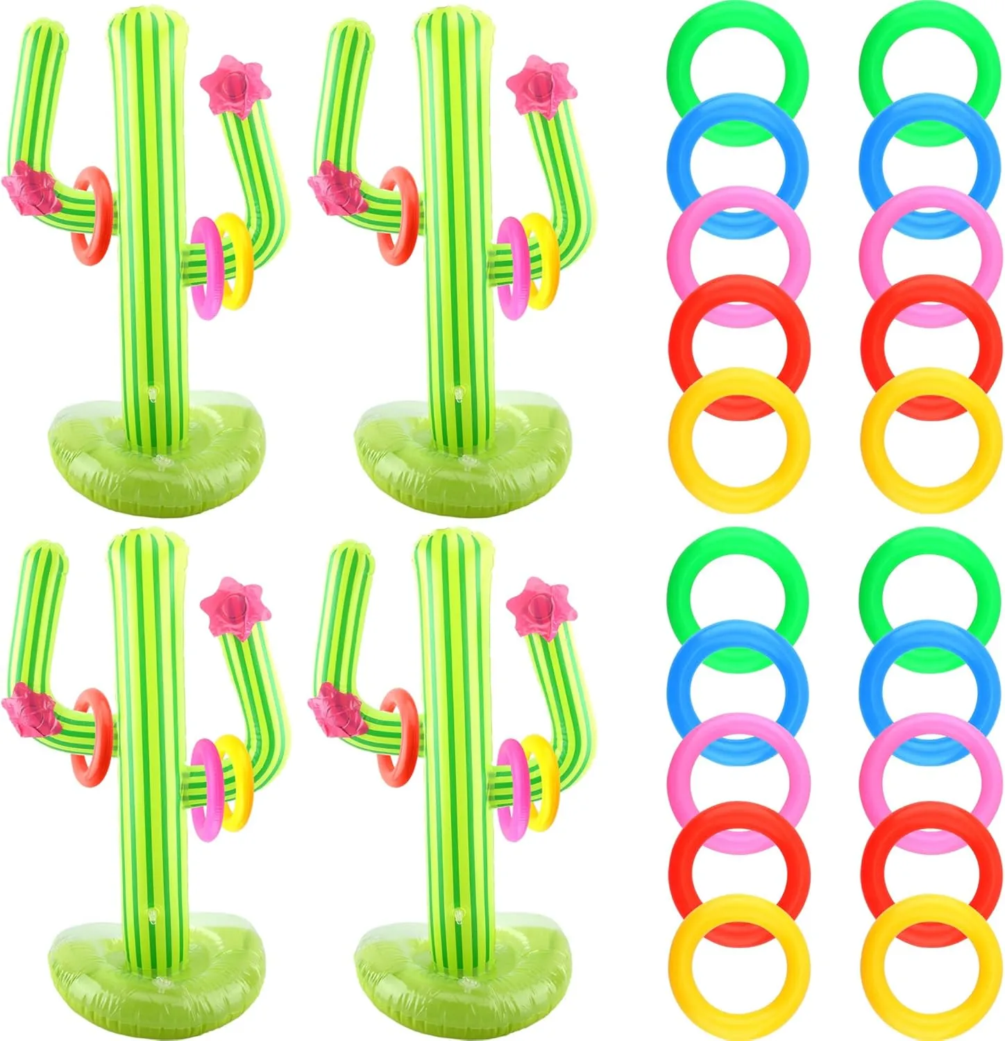 4 Pieces 26 Inch Jumbo Inflatable Cactus Ring Toss Games Giant Blow Up Inflatable Cactus Games for Pool Parties Mexican Taco Halloween Party Supplies Decorations