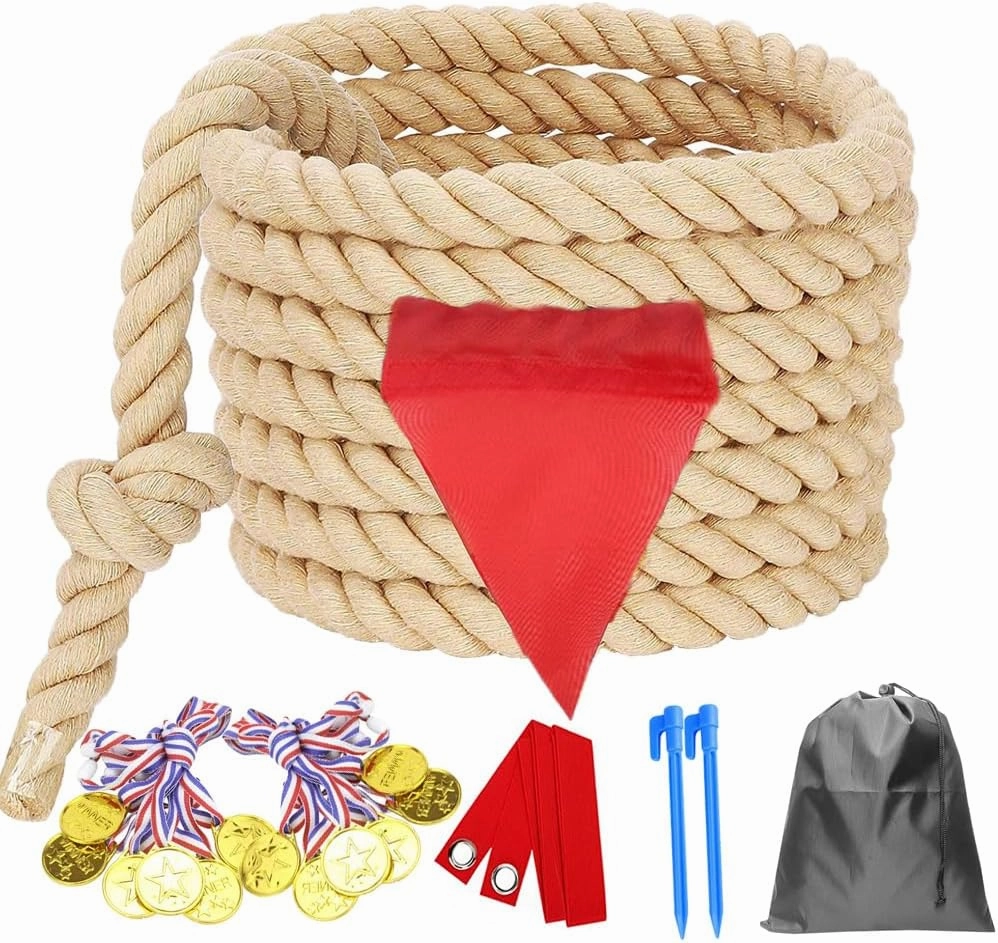 40 Feet Tug of War Rope for Kids and Adults, Outdoor Games Summer Outdoors Yard Backyard Camping Lawn Games for Field Day Family Reunion Birthday Party Team Building Activities Carnival Games-Beige