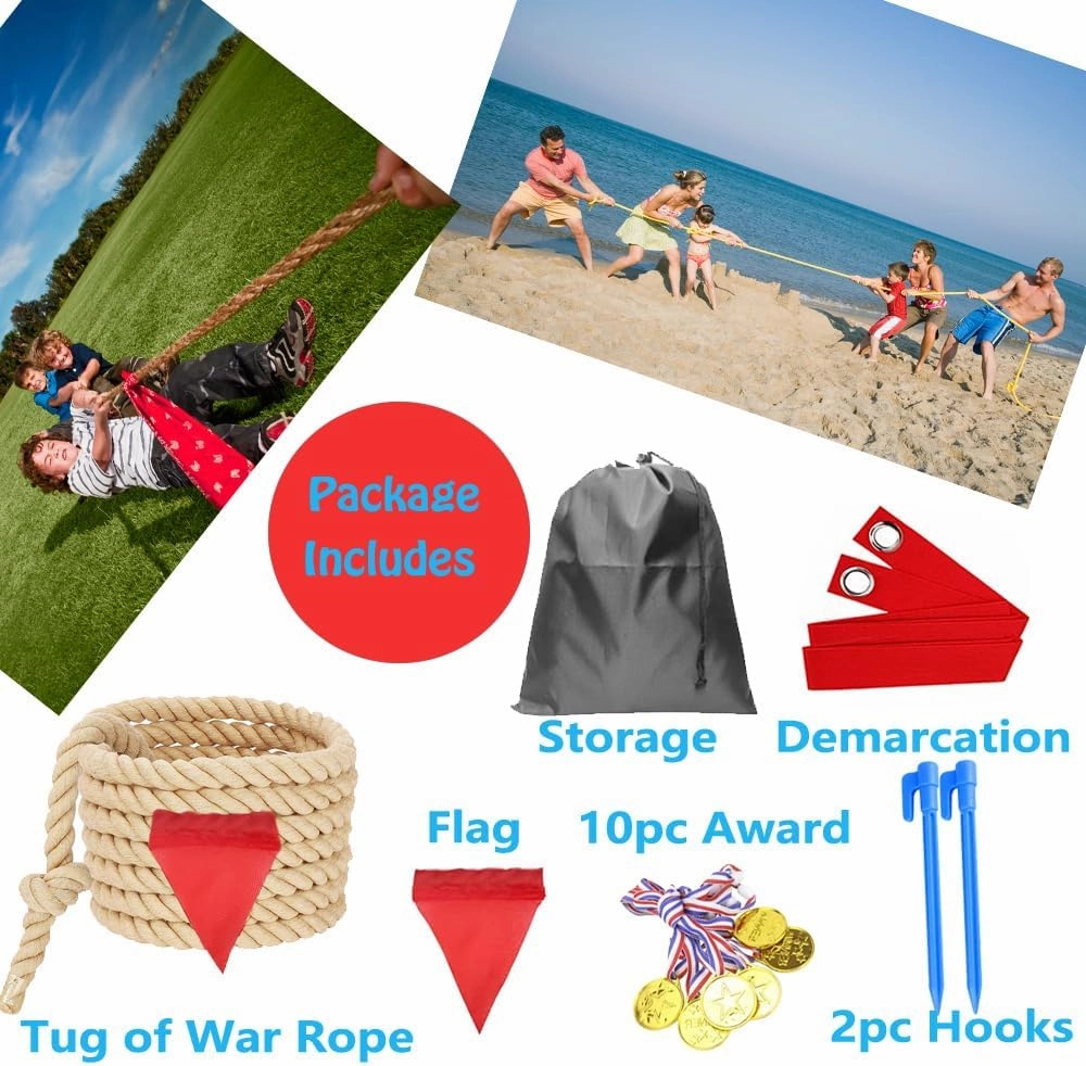 40 Feet Tug of War Rope for Kids and Adults, Outdoor Games Summer Outdoors Yard Backyard Camping Lawn Games for Field Day Family Reunion Birthday Party Team Building Activities Carnival Games-Beige