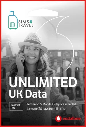 $49 Sims4Travel Prepaid Vodafone Unlimited Data Plan. Unlimited 5G Data for use in The UK (Valid for 30 Days from Activation). Easy to Renew. (3-in-1 SIM Card). Stay Connected Whilst in The UK