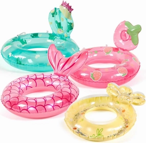 4 Pcs Inflatable Pool Float for Girls Toddler Age 5-9 Mermaid Cactus Strawberry Daisy Swim Tube Inflatable Swimming Rings for Swimming Pool Summer Beach Party Decor