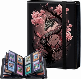 4-Pocket Card Binder 30 Pages Holds 240 Cards, Card Book Collector Album Folder for Yugioh, MTG, TCG, Cute PU Leather Trading Card Holder with Elastic Strap, Cherry Blossom Dragon