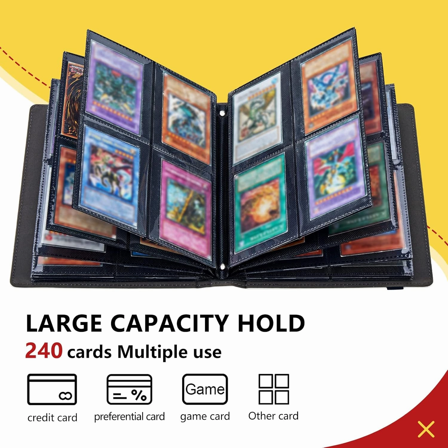 4-Pocket Card Binder 30 Pages Holds 240 Cards, Card Book Collector Album Folder for Yugioh, MTG, TCG, Cute PU Leather Trading Card Holder with Elastic Strap, Cherry Blossom Dragon
