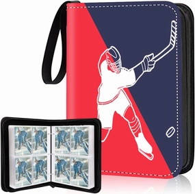 4 Pocket Hockey Cards Binder,Premium Zippered Trading Card Binder,400 Double Sided Pocket PU Collection Binder,Water Resistant, 3 Ring Collector Album,Card Folder for Hockey Sport Cards Display