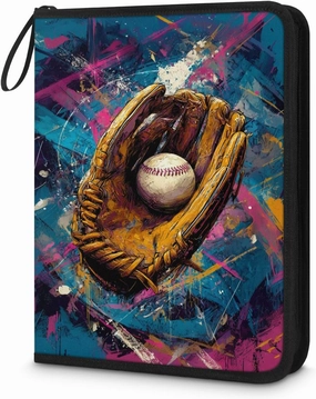 4 Pockets Trading Card Binder Sleeves for Girls Gifts,Sports Pink Card Holder Binder 400 Pockets with 50 Pages & 3 Ring Binder,Photo Playing Card Book Collection for Collectors(Colorful Baseball)