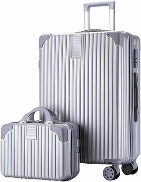 4 Wheel Luggage, Trolley Case With Carry Bag, High Resilience, Riot Proof Zipper, Hard Shell Storage Box, External USB Port (Color : 20 Bag, Size : Silver)