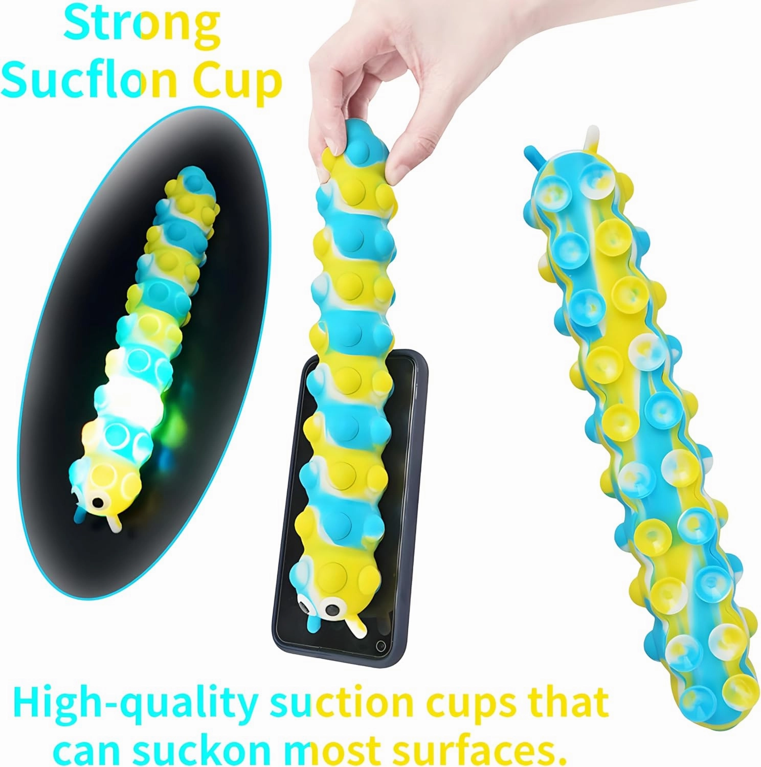 4Pcs 3D Caterpillar Fidget Toys with 10 Seconds Light-Up, Silicone Suction Slug Fidget Sensory Toys, Anti-Anxiety Finger Strength Trainer for Adults & Kids (Four Color)