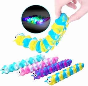 4Pcs 3D Caterpillar Fidget Toys with 10 Seconds Light-Up, Silicone Suction Slug Fidget Sensory Toys, Anti-Anxiety Finger Strength Trainer for Adults & Kids (Four Color)