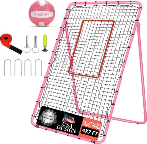 5-Angle Adjustable Volleyball Rebounder Net 7x4ft, Durable & Portable Bounce Back Training Equipment for Practicing Volleying Bumping Spiking with High-Tension Net, PU Volleyball, Pump, Stakes