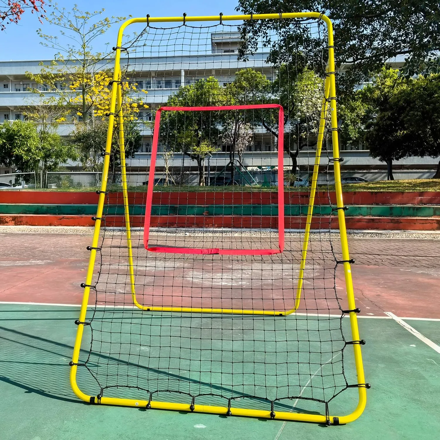 5-Angle Adjustable Volleyball Rebounder Net 7x4ft, Durable & Portable Bounce Back Training Equipment for Practicing Volleying Bumping Spiking with High-Tension Net, PU Volleyball, Pump, Stakes