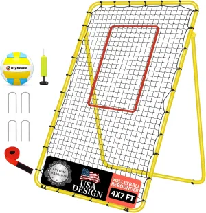 5-Angle Adjustable Volleyball Rebounder Net 7x4ft, Durable & Portable Bounce Back Training Equipment for Practicing Volleying Bumping Spiking with High-Tension Net, PU Volleyball, Pump, Stakes
