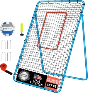 5-Angle Adjustable Volleyball Rebounder Net 7x4ft, Durable & Portable Bounce Back Training Equipment for Practicing Volleying Bumping Spiking with High-Tension Net, PU Volleyball, Pump, Stakes