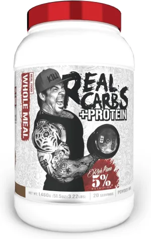 5% Nutrition Rich Piana Real Carbs   Protein | Clean Mass Gainer Protein Powder | Real Food Carbohydrate Fuel for Pre Workout/Post-Workout Recovery Meal | 3.2 lb, 20 Servings (Chocolate)
