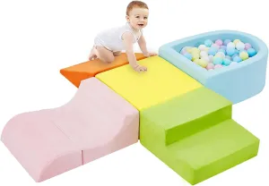 5-Piece Climbing Toys for Toddlers, Toddler Climbing Toys Indoor with Foam Ball Pit (Balls not Included), Soft Foam Climbing Blocks Set Indoor Play Gym for Crawling and Sliding