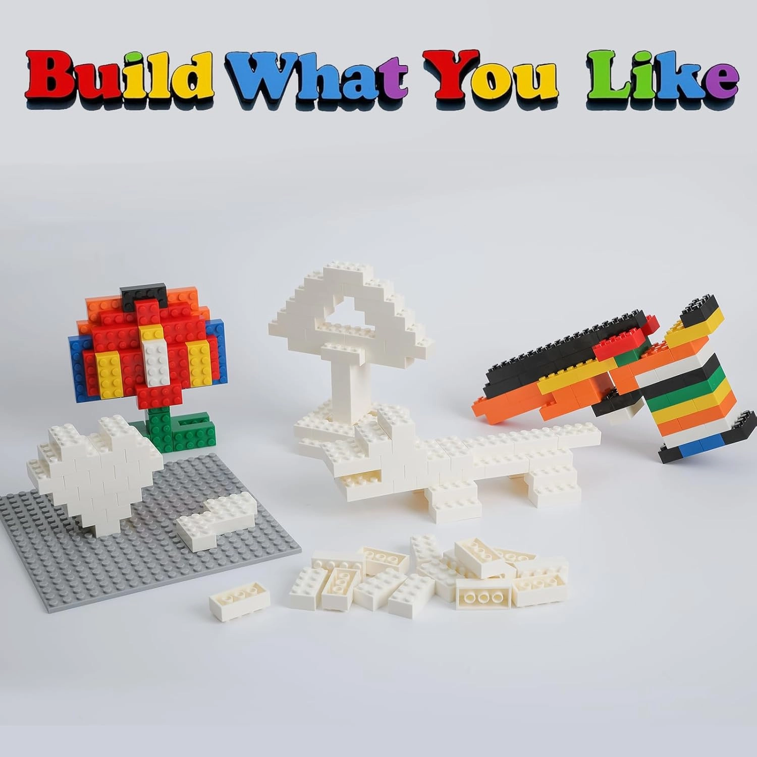 500 Piece Classic Building Bricks and 1 Gray Baseplate, 2x4 Bricks Bulk Creative Building Toys, Blocks Bulk for Kids Ages 6 , White