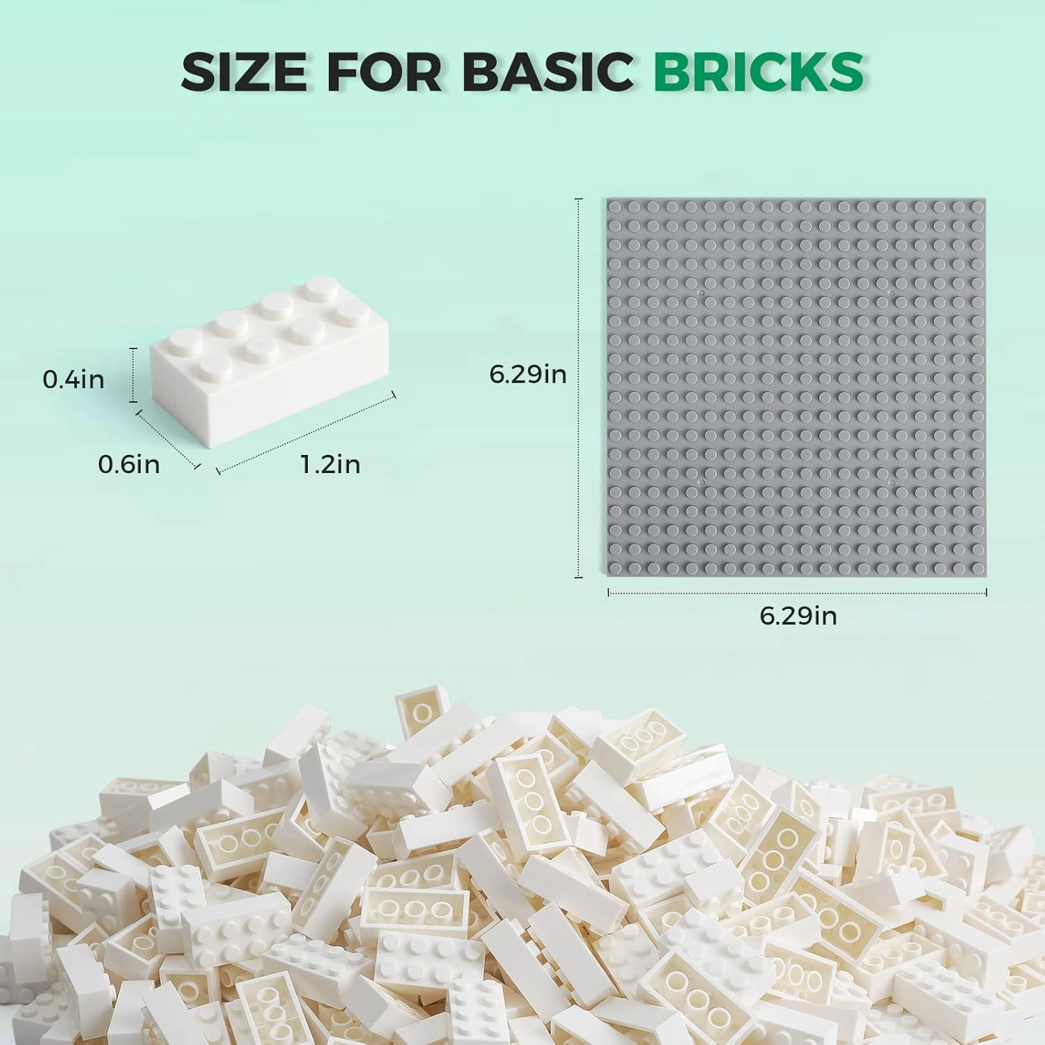 500 Piece Classic Building Bricks and 1 Gray Baseplate, 2x4 Bricks Bulk Creative Building Toys, Blocks Bulk for Kids Ages 6 , White