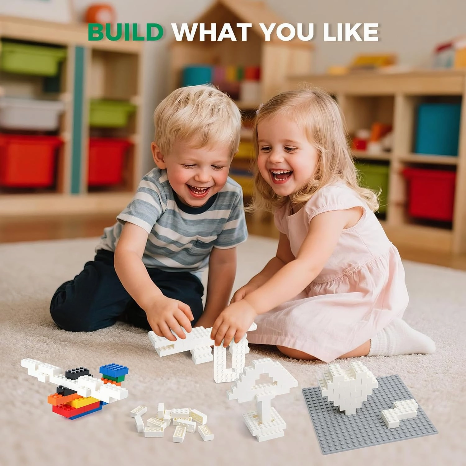 500 Piece Classic Building Bricks and 1 Gray Baseplate, 2x4 Bricks Bulk Creative Building Toys, Blocks Bulk for Kids Ages 6 , White