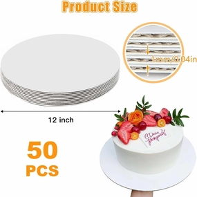 50 PCS Cake Boards 12 Inch Round Cardboard Cake Plates, Food Grade Cake Base White Cake Round Cake Circles Perfect for Cake Decorating