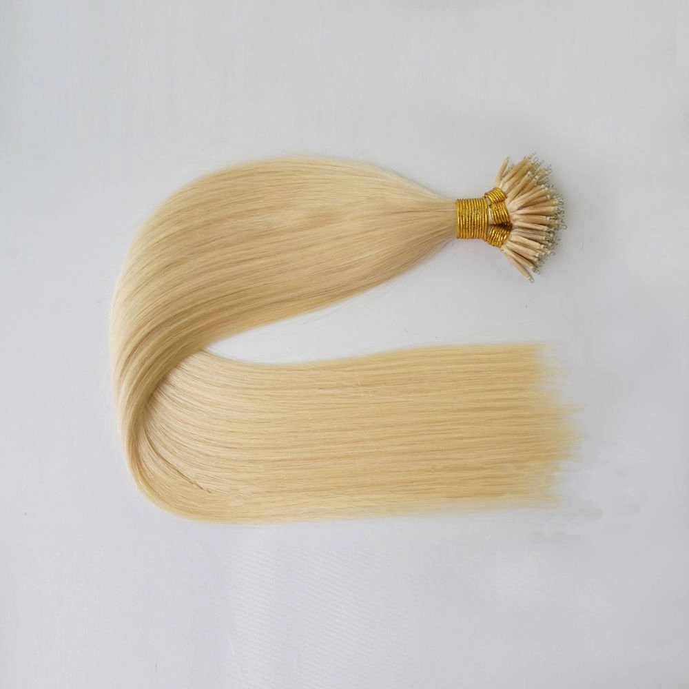 50 Strands Micro Nano Rings Hair Straight Double Drawn Remy Human Hair Extensions (22" 1.0g/s, 60 Platinum Blonde)
