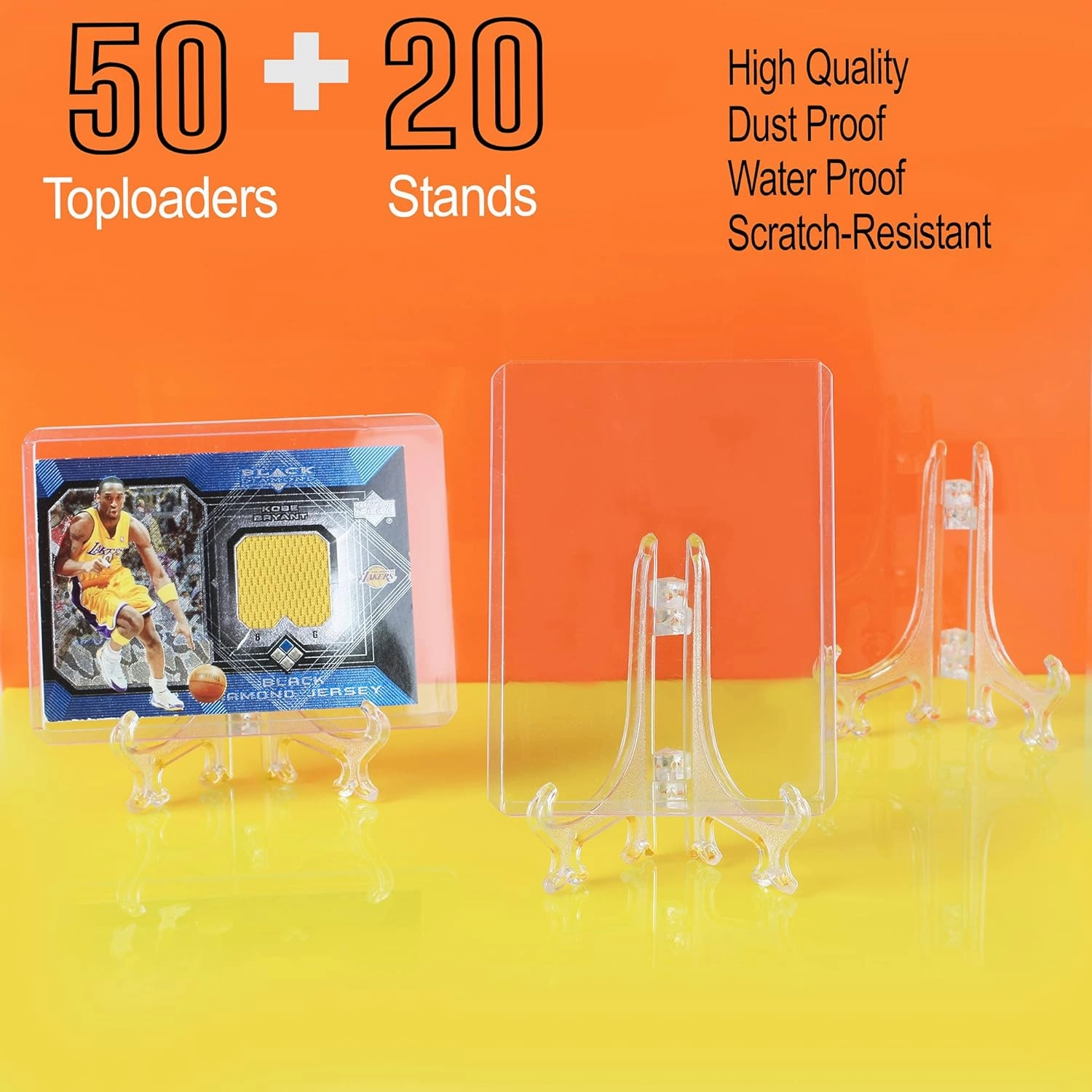50 Toploader and 20 Stand Bundle, Designed for Perfect Trading Card Display and Protection Including Sports Cards, MTG, Yugioh, Pokemon and Other Standard Sized Cards.