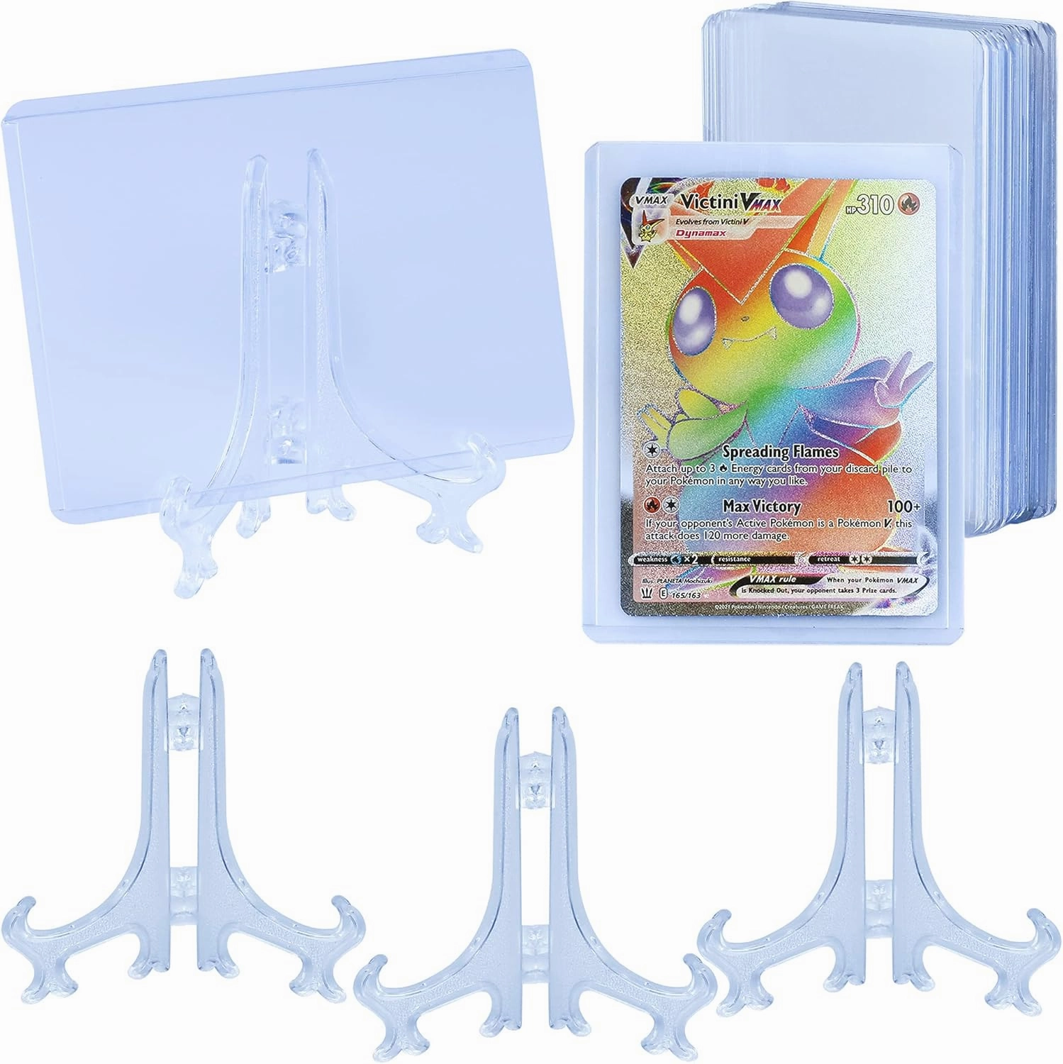 50 Toploader and 20 Stand Bundle, Designed for Perfect Trading Card Display and Protection Including Sports Cards, MTG, Yugioh, Pokemon and Other Standard Sized Cards.