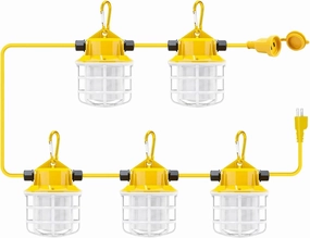 50ft LED Construction String Lights, 75W 7500LM Industrial Grade Super Bright String Work Lights for Construction Sites, Temporary Work, Renovation, Jobsite, and all outdoor lighting(50ft-5lights)