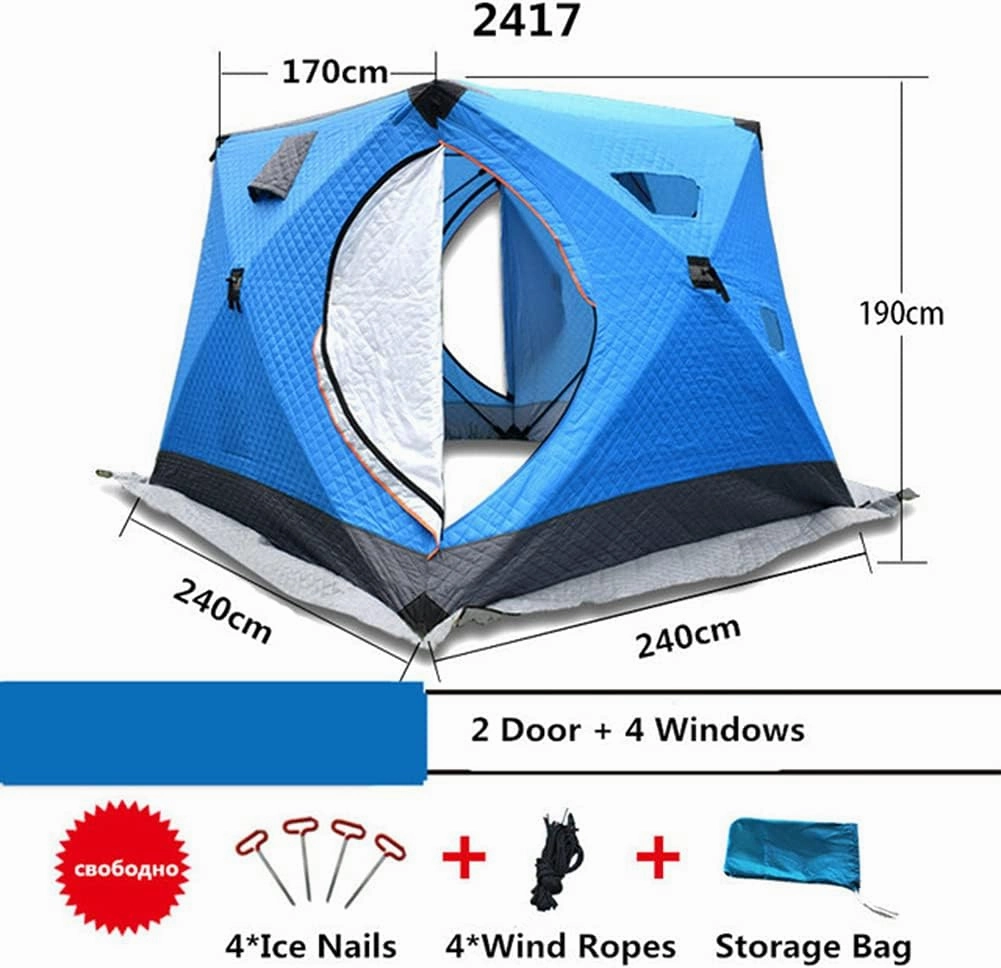 5-8 Person Winter Ice Fishing Tent Large Winter Ice Fishing Tent Warm Camping Tourist Tent, 240 * 240 * 190cm (Camouflage 5~8 People) (Blue 5~8 People)